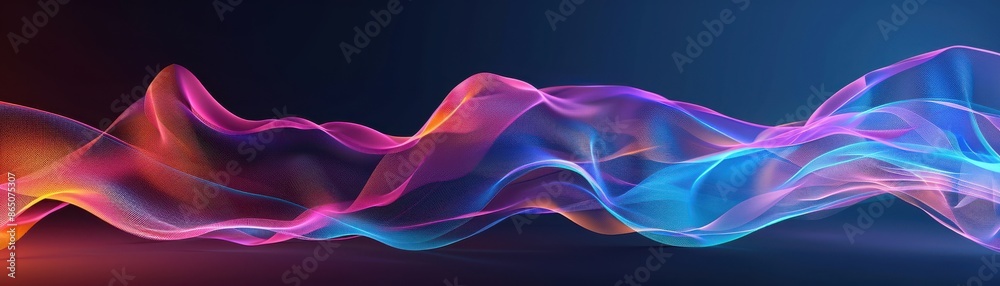 Colorful abstract wave pattern of flowing lines in vibrant hues of blue, pink, and orange on a dark background, creating a melodic visual. Colorful abstract wave pattern of flowing lines in vibrant hues of blue, pink, and orange on a dark background, creating a melodic visual.