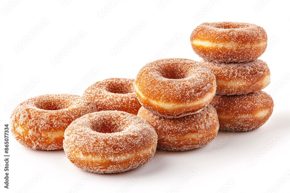 A pile of sugary glazed cinnamon pastries isolated on a white background with a clipping path. A pile of sugary glazed cinnamon pastries isolated on a white background with a clipping path.