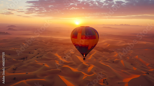 Globo aerostático volando sobre el desierto