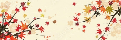 Wallpaper Mural A digital illustration showcasing Japanese-inspired floral patterns of cherry blossoms and maple leaves, creating a visually appealing aesthetic. Generative AI Torontodigital.ca