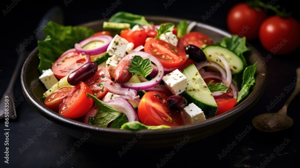 Fresh Greek Salad with Feta Cheese and Tomatoes Fresh Greek Salad with Feta Cheese and Tomatoes