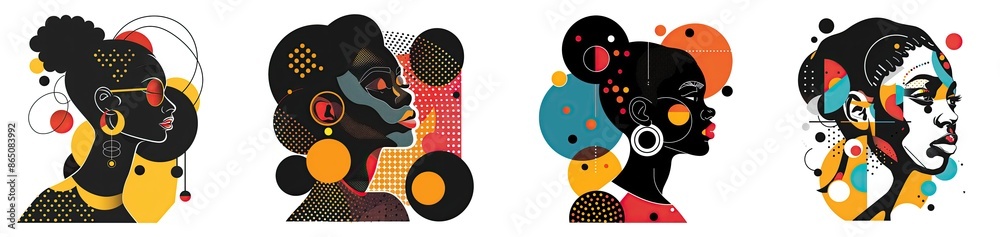 Set of woman face colorful abstract shapes design, Concept for a beauty fashion print, poster or t-shirt graphic, isolated on white background, png Set of woman face colorful abstract shapes design, Concept for a beauty fashion print, poster or t-shirt graphic, isolated on white background, png