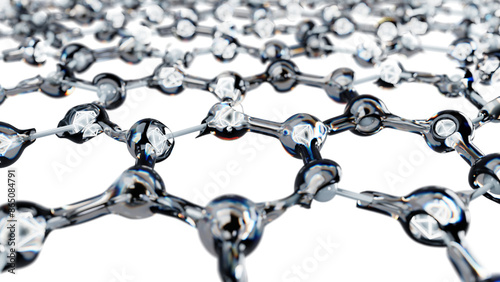 macro nanomaterial, mesh, molecular hexagonal structure, honeycomb connection of molecules in glass liquid, abstract hi-tech design, soft focus depth of field