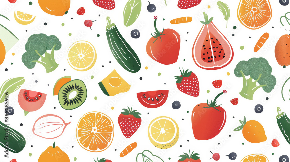 Healthy fruits and vegetables in fun shapes and patterns on a white background. Eat your fruits and veggies for a healthy lifestyle. Perfect for designing posters or ads. Healthy fruits and vegetables in fun shapes and patterns on a white background. Eat your fruits and veggies for a healthy lifestyle. Perfect for designing posters or ads.