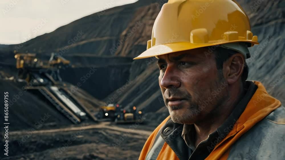 A mining engineer at a mine site, close up A mining engineer at a mine site, close up