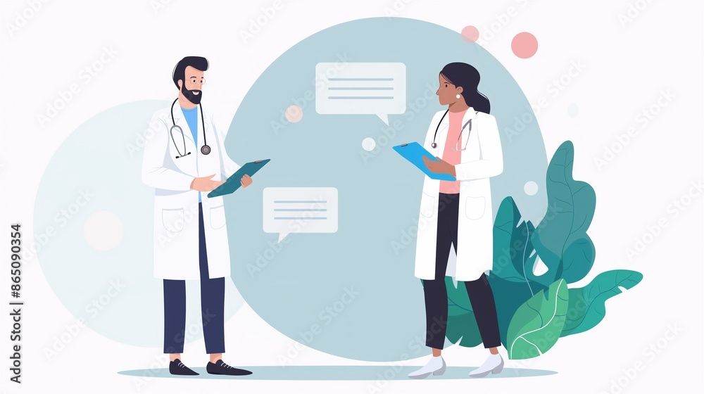 Cartoon Consultation: Two Doctors Strategize Patient Care in Hospital Setting, Medical Staff Communicate on Professional Topics with Expert Precision Cartoon Consultation: Two Doctors Strategize Patient Care in Hospital Setting, Medical Staff Communicate on Professional Topics with Expert Precision