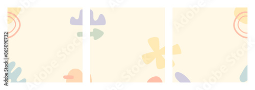 Graphisme pour publication sur les réseaux sociaux, design moderne doux et joyeux avec un espace pour écrire du texte personnalisé, formes géométriques abstraites arrondies et multicolores,fond pastel
