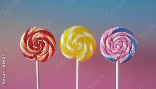 lollipops of the same color but different shades and sizes, aesthetically pleasing manner. Macro photo of a lollipop with multiple layers of flavors. Lollipops designed with seasonal themes