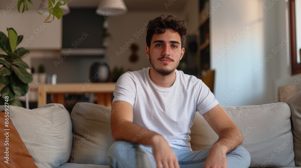 A person relaxing on a sofa in a cozy living room A person relaxing on a sofa in a cozy living room
