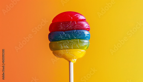 lollipops of the same color but different shades and sizes, aesthetically pleasing manner. Macro photo of a lollipop with multiple layers of flavors. Lollipops designed with seasonal themes photo