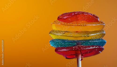 lollipops of the same color but different shades and sizes, aesthetically pleasing manner. Macro photo of a lollipop with multiple layers of flavors. Lollipops designed with seasonal themes photo