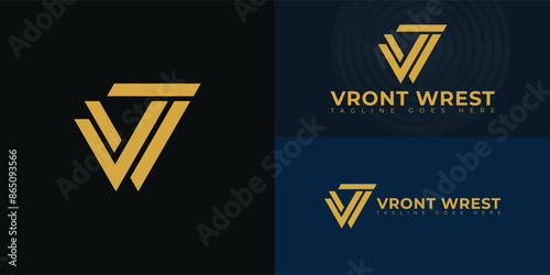 Abstract initial triangles letter VW or WV logo in gold color isolated on multiple background colors. The logo is suitable for real estate company logo vector design illustration inspiration templates