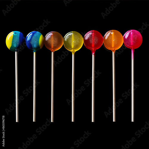 lollipops of the same color but different shades and sizes, aesthetically pleasing manner. Macro photo of a lollipop with multiple layers of flavors. Lollipops designed with seasonal themes photo