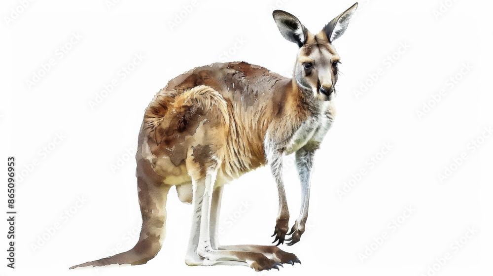 Detailed Watercolor Kangaroo Illustration with Shading Detailed Watercolor Kangaroo Illustration with Shading