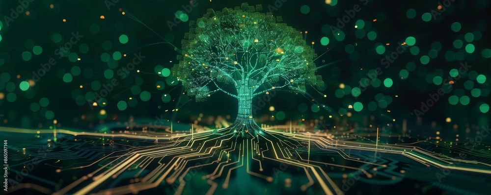 Futuristic tree made from digital circuit board representing technology ...