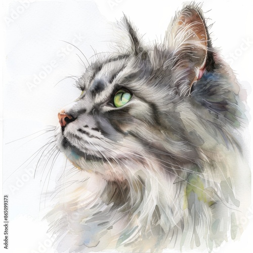 Intriguing Watercolor Cat Profile in Detail photo