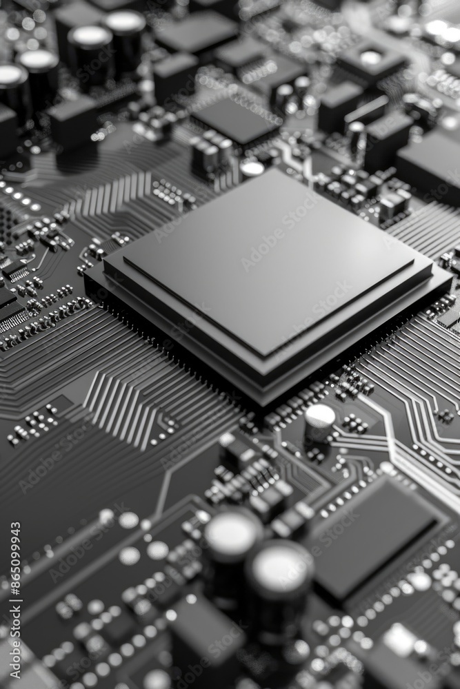 A close-up view of a computer motherboard, suitable for technology-related illustrations and designs