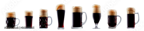 Set of beer cocktails with foam isolated on white background