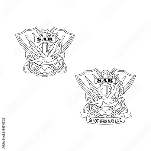 Navy Rescue Swimmer Badge blank, outline vector, svg badge, dxf, cnc router file, laser engraving, cricut, ezcad, digital cutting file for laser cutting, laser engraving template photo