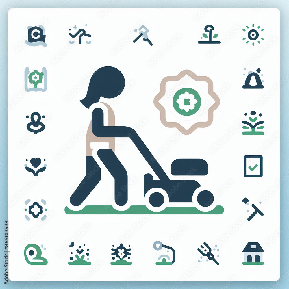 Man mows grass icon flat colors
Man mows grass icon flat colors