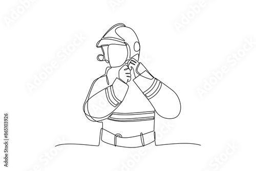 Single continuous line drawing of firefighters use helmets as a procedure in rescue missions. Professional work job occupation. Minimalism concept one line draw graphic design vector illustration
