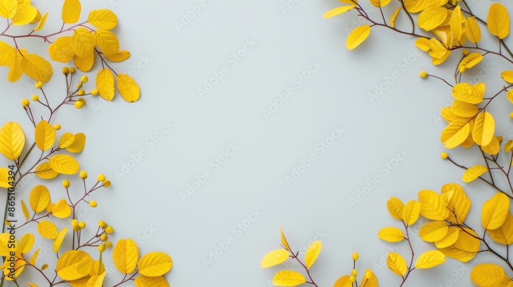 A minimalist border of yellow foliage encloses the image, creating a fresh and natural frame. The ample copy space allows for easy customization for various projects. A minimalist border of yellow foliage encloses the image, creating a fresh and natural frame. The ample copy space allows for easy customization for various projects.