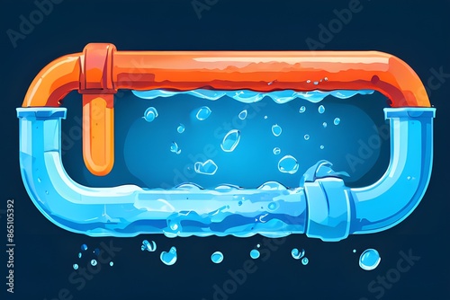 서로 연결된 주황색,파란색 밸브 사이에 고인 물