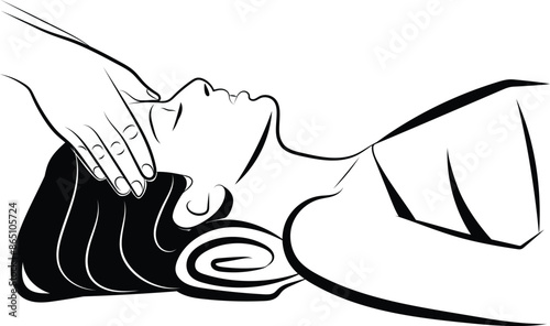 Woman Physiotherapy, Head massage to a woman in a spa salon. The masseur massages the head, hair, scalp, face