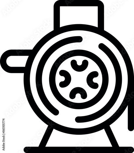 Black outline icon of a garden water hose reel, perfect for websites and presentations