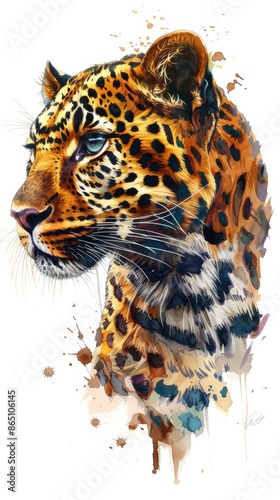 Majestic Leopard Portrait in Watercolor Art photo