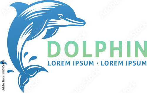 A dolphin jumping animal in a woodcut vintage icon mascot style