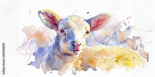 Watercolor Lamb with Colorful Background  photo