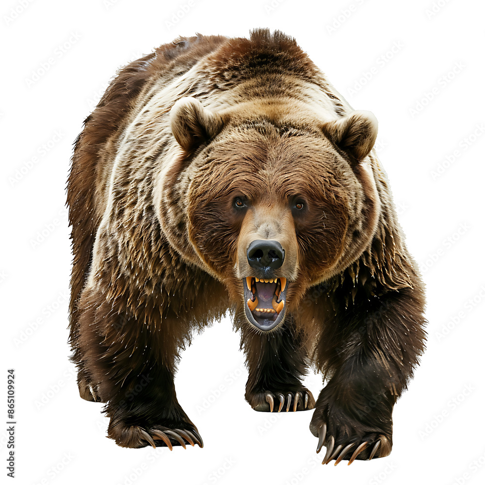 Fototapeta premium Ferocious bear, on transparent background. 