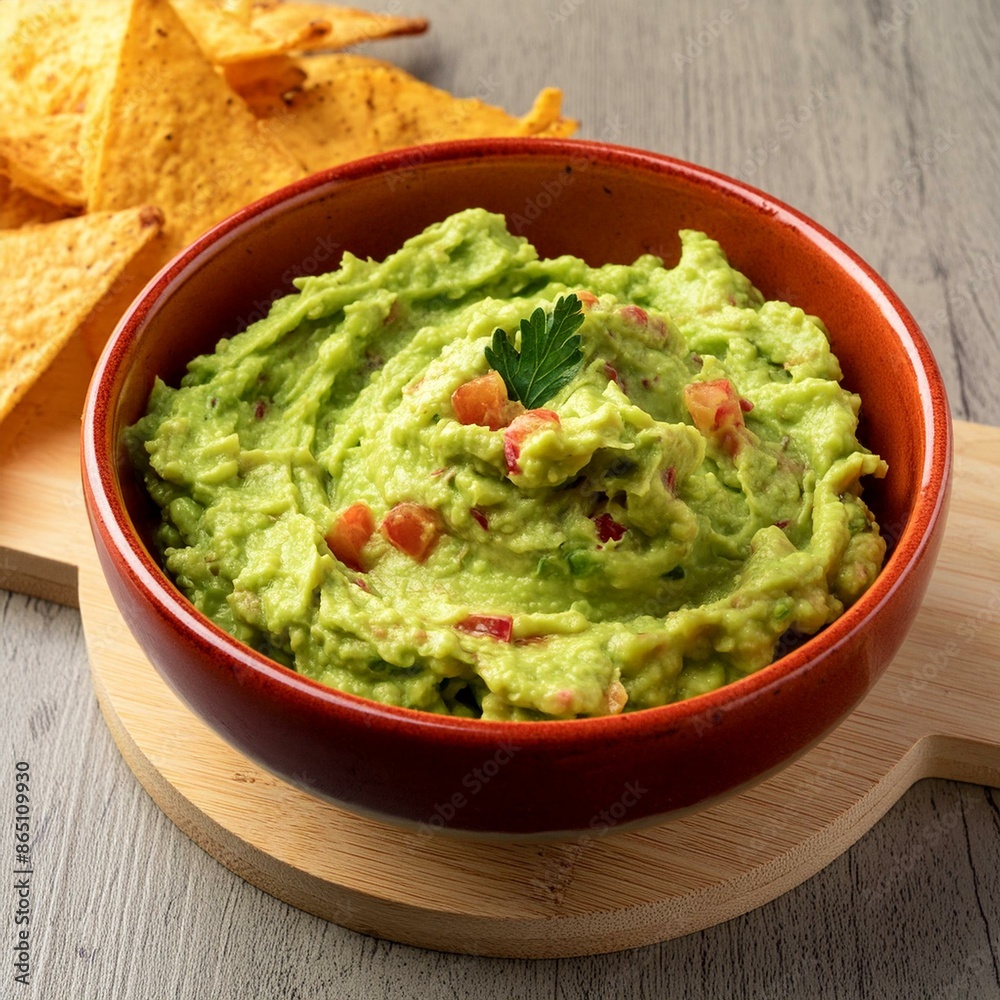 Mexican traditional food guacamole with nachos in plate