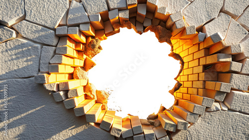 Fototapeta Naklejka Na Ścianę i Meble -  hole breaking through wall cut out