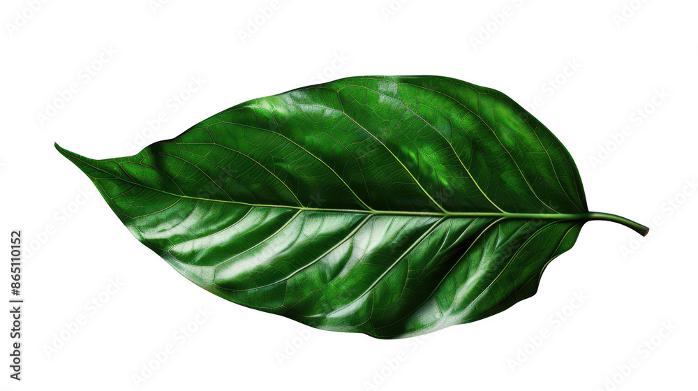 Obraz premium Vibrant close-up of a green leaf showing detailed texture and glossy surface, perfect for nature and botanical themes.