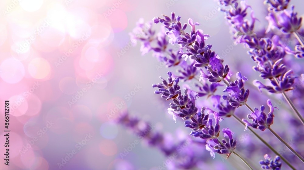 A cluster of purple lavender flowers, against a soft lavender background. A cluster of purple lavender flowers, against a soft lavender background.