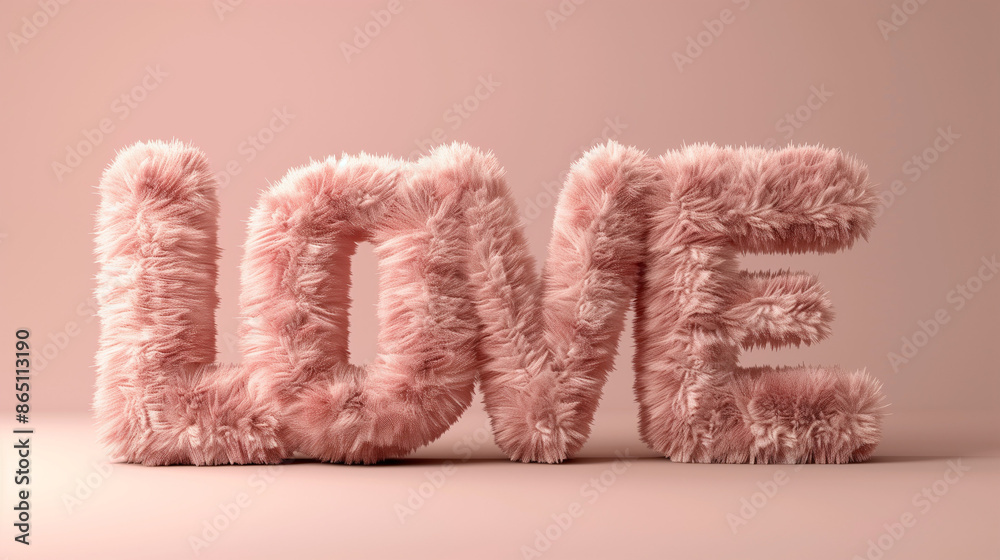 Letters ‘Love’, fluffy plush texture, typography Letters ‘Love’, fluffy plush texture, typography