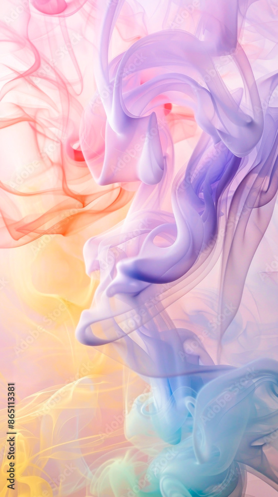 Fototapeta premium Colorful smoke in rainbow hues on white background with various shades and patterns