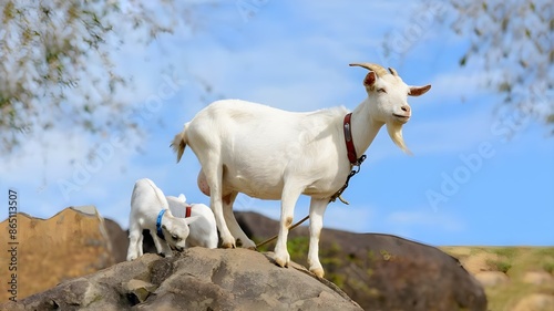 white goat on a pasture