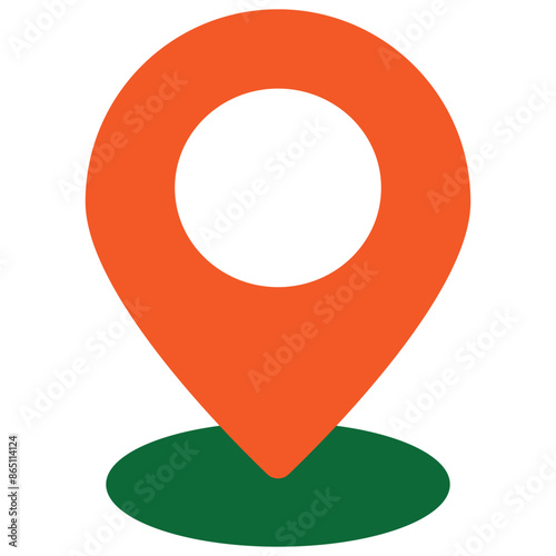 Orange-coloured Map pin with green shadow