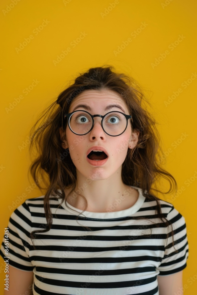 A person with glasses and an unexpected reaction A person with glasses and an unexpected reaction
