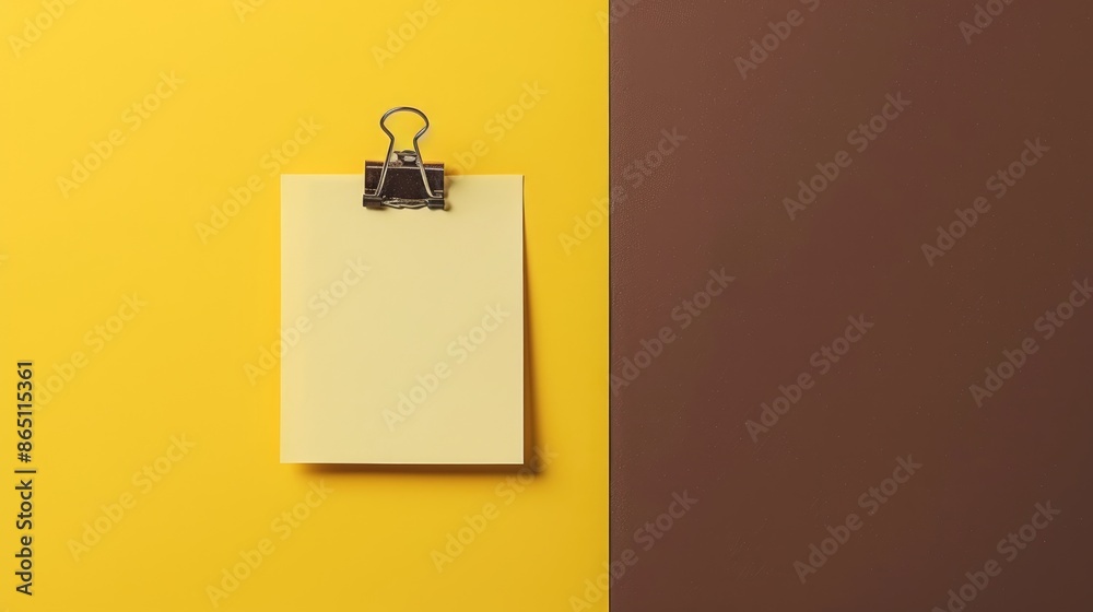 Mockup of memo note holder with clip on yellow and brown background for writing messages Mockup of memo note holder with clip on yellow and brown background for writing messages