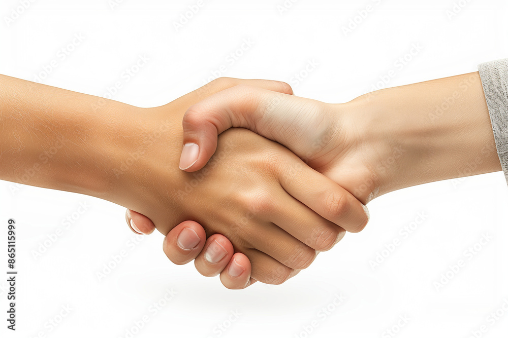 Close-up of Diverse Hands Shaking in Business Agreement Symbolizing Partnership, Collaboration, Trust, and Teamwork on a White Background