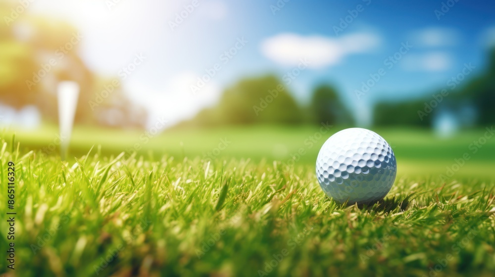 Obraz premium Golf club making contact with a ball on a bright sunny day, 
