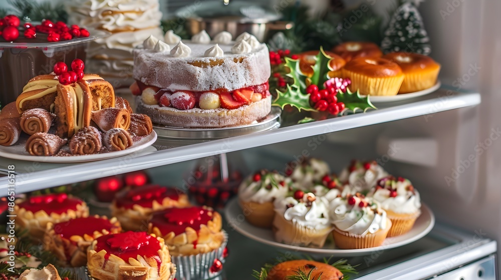 Festive Holiday Feast with Packed Fridge of Seasonal Foods and Treats Festive Holiday Feast with Packed Fridge of Seasonal Foods and Treats