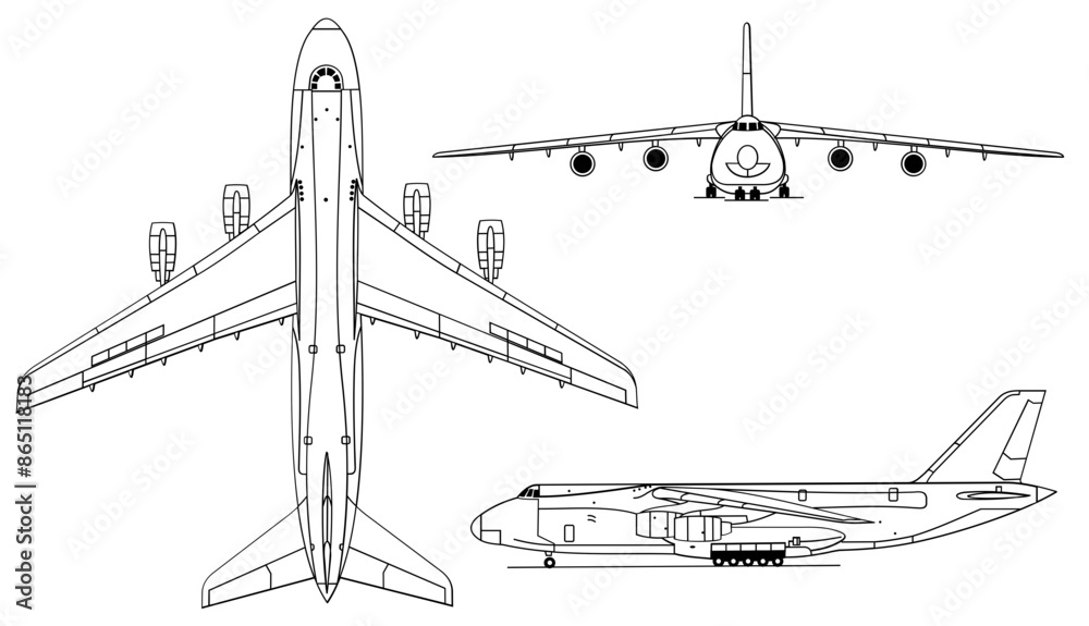 Antonov_An-124_3-view blank, outline vector, svg badge, dxf, cnc router file, laser engraving, cricut, ezcad, digital cutting file for laser cutting, laser engraving template Antonov_An-124_3-view blank, outline vector, svg badge, dxf, cnc router file, laser engraving, cricut, ezcad, digital cutting file for laser cutting, laser engraving template