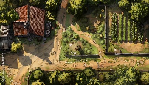 Fantasy map for game rpg, Fantasy rustic battlefield illustration