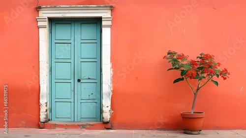 blue door and red wall