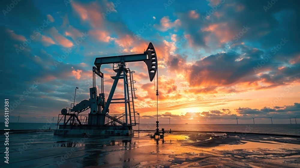 Oil drilling rigs or oil fields, oil pipelines and beautiful skies ...